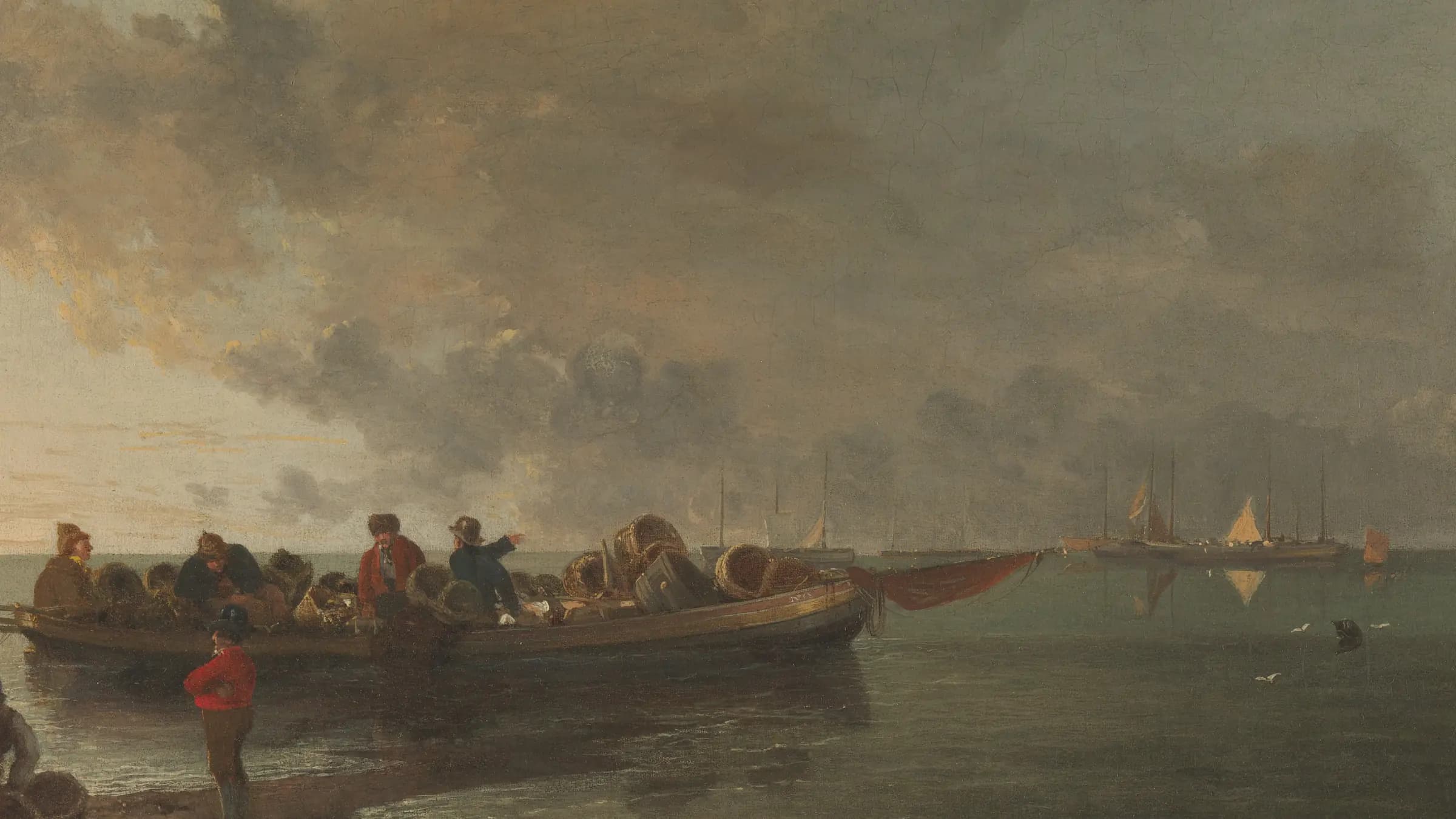 A Barge with a Wounded Soldier, landscape painting by John Crome.