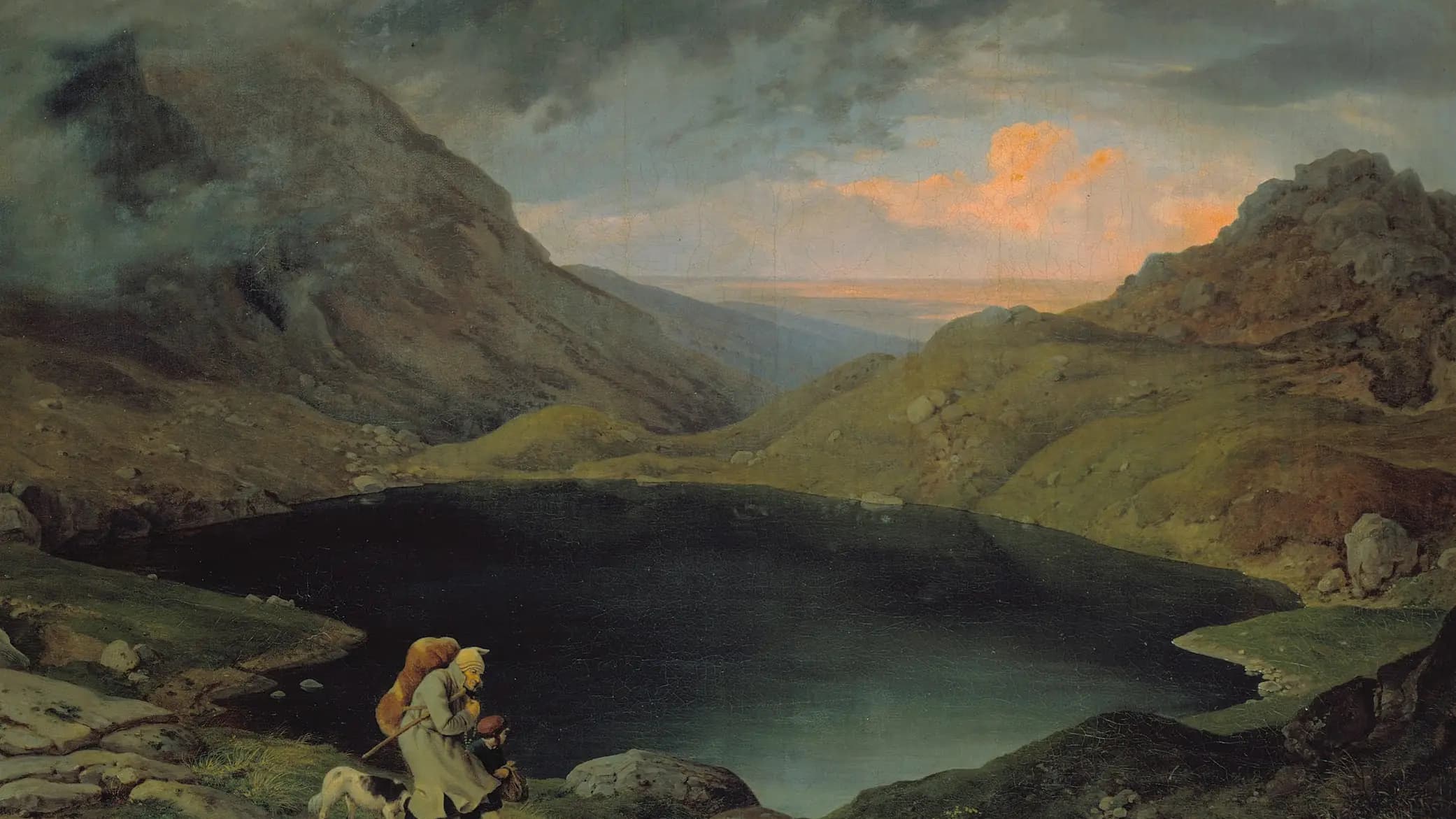Teich im Riesengebirge Pond in the Riesengebirge, landscape painting by Ludwig Richter (1839).