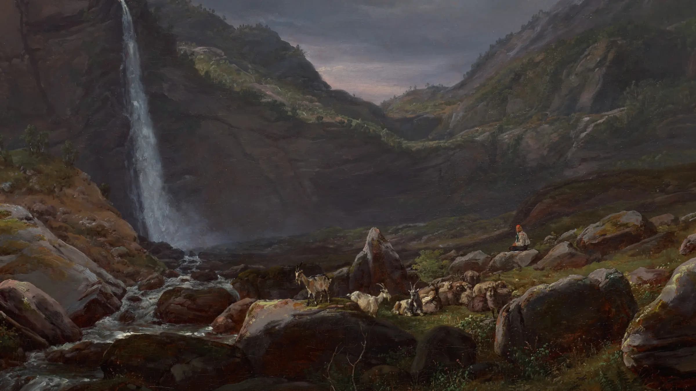 Feige Waterfall (Feigefossen), Lysterfjord, Norway, landscape painting by Johan Christian Clausen Dahl (1848).