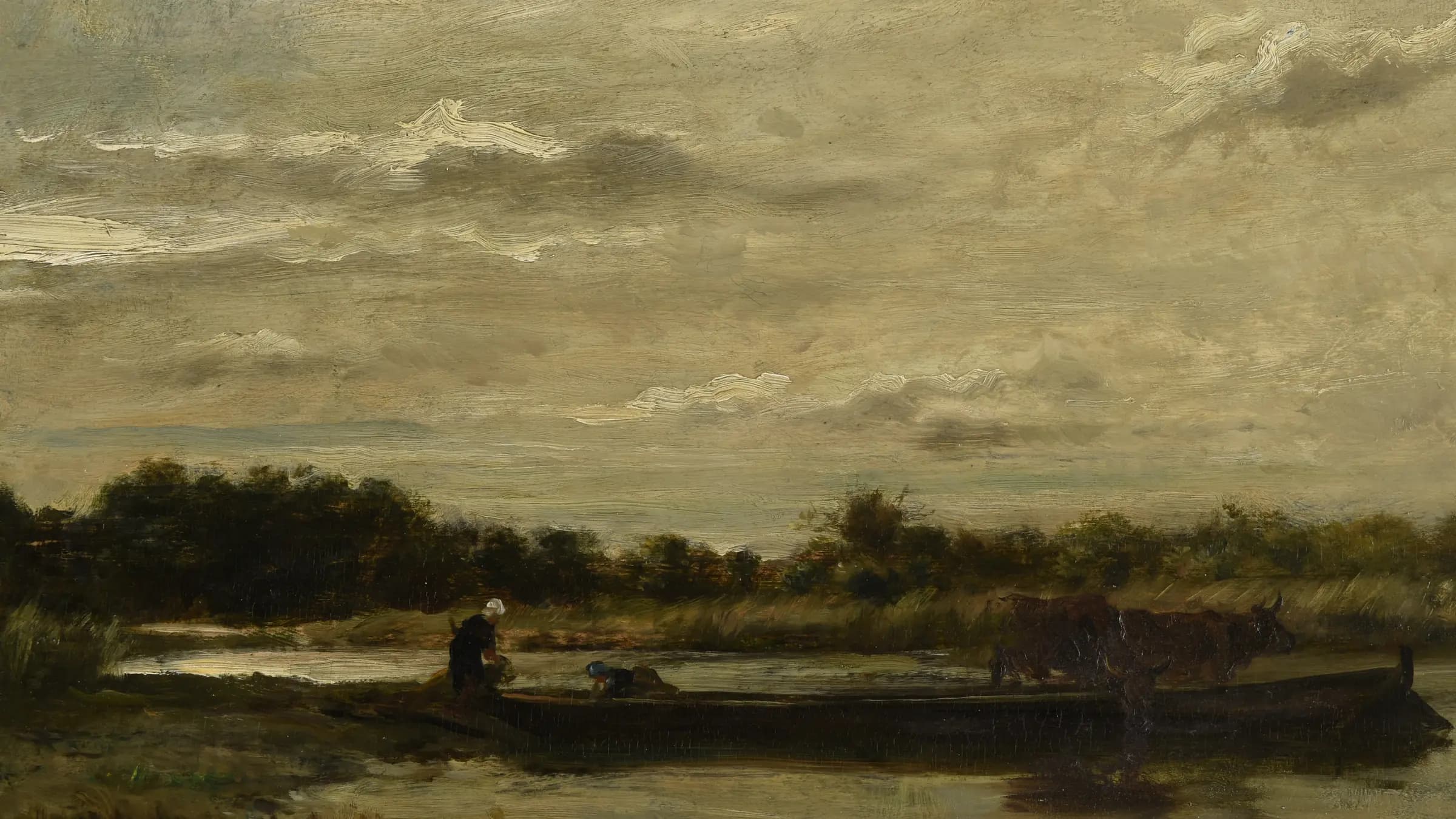 Le bac, landscape painting by Charles-François Daubigny (1866).