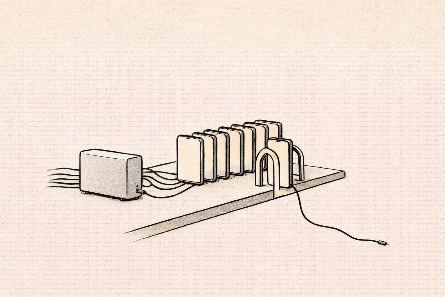 Editorial illustration for Manzanas Leases iOS Simulators to Agents. manzanas is BariBariGood’s open-source Mac daemon for sharing iOS simulators between.