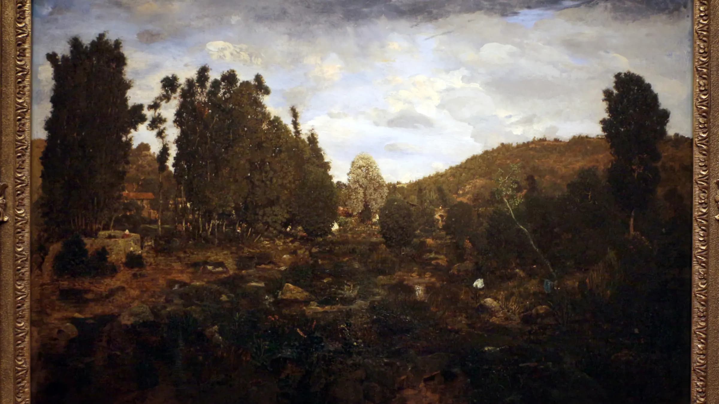 Pierre-étienne-théodore rousseau, valle a tiffauge, 1837-44, landscape painting by Théodore Rousseau (1837).