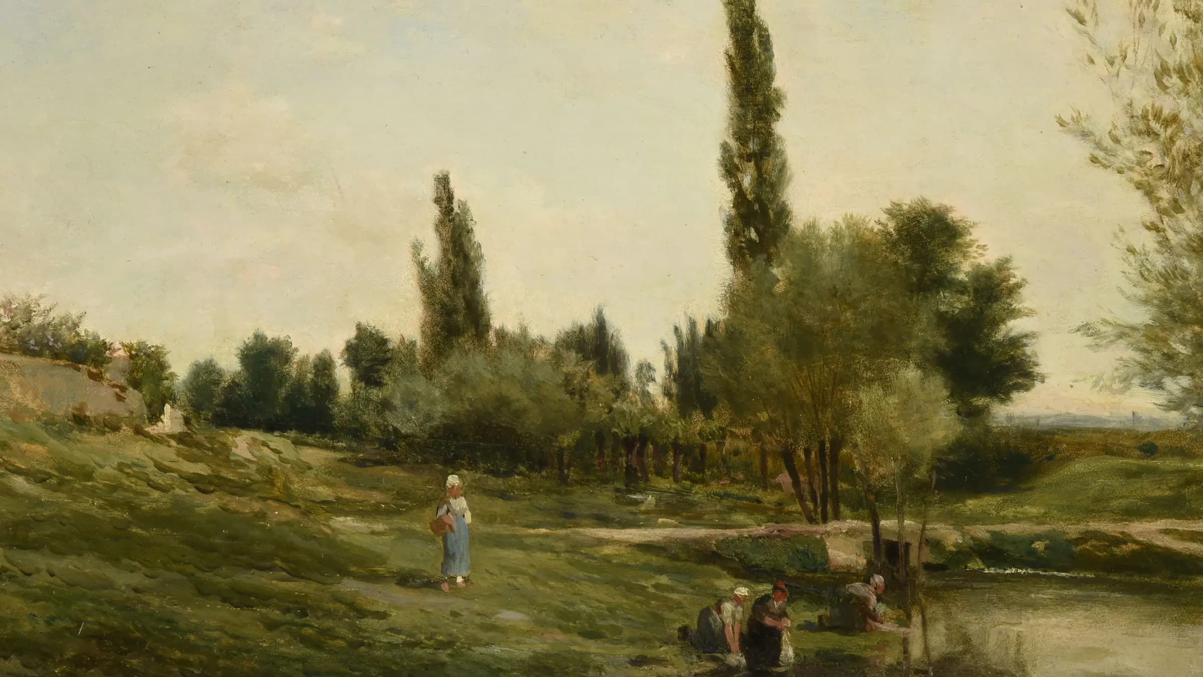 Paysage avec laveuses, landscape painting by Charles-François Daubigny.