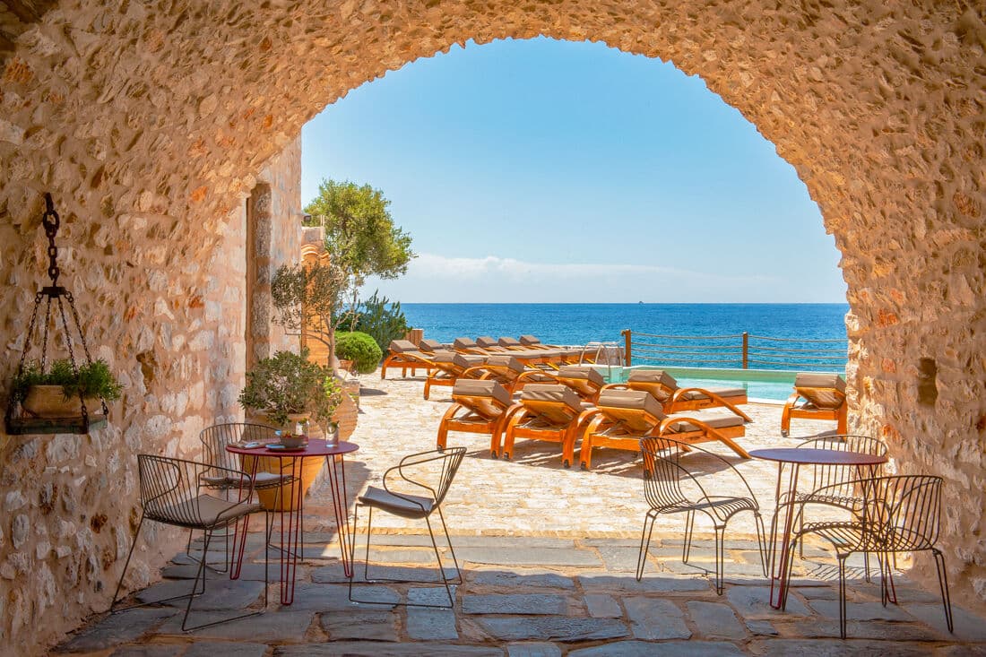 Mediterranean hotel terrace with sea view