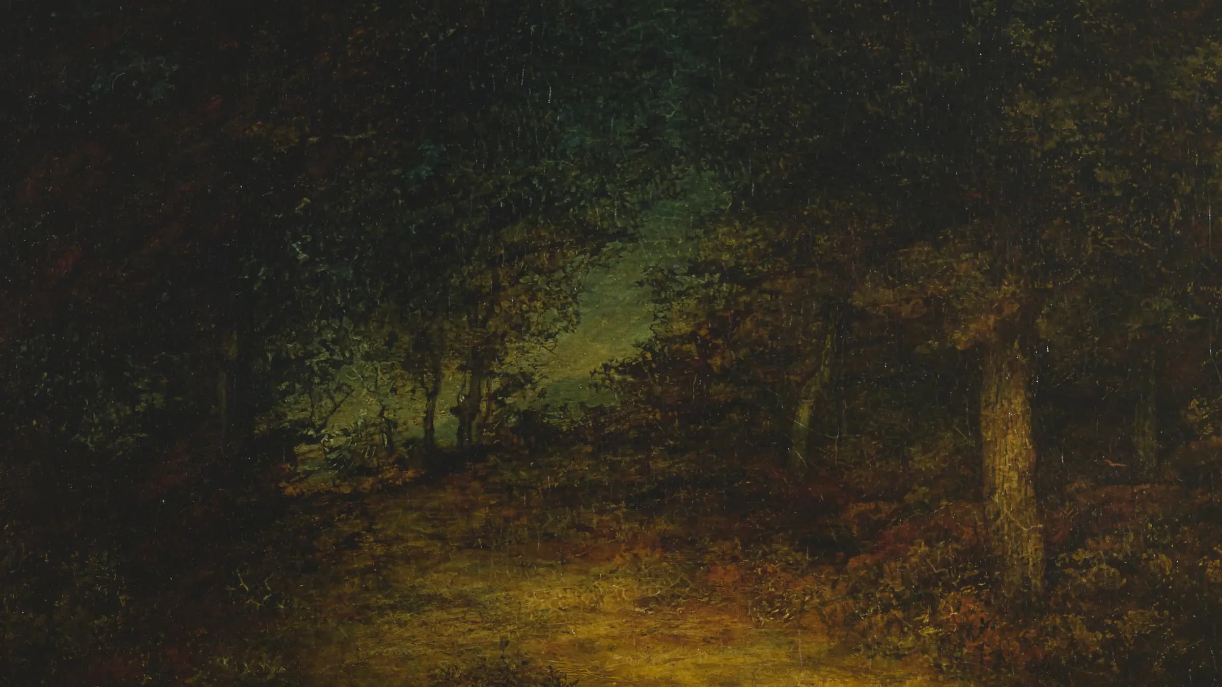 Wood Interior, landscape painting by Ralph Albert Blakelock (1879).