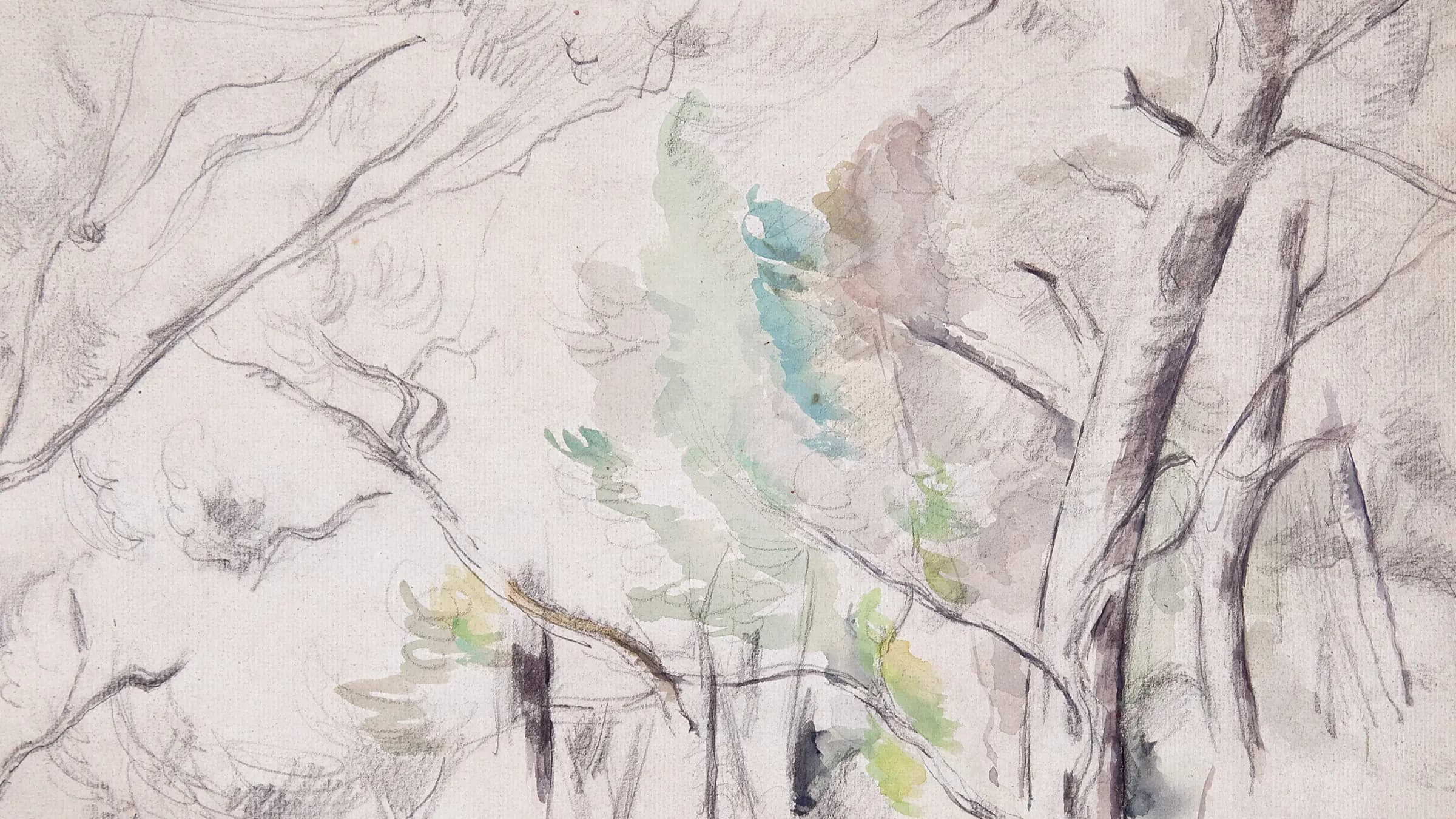 Trees (Arbres), landscape painting by Paul Cézanne (1900).