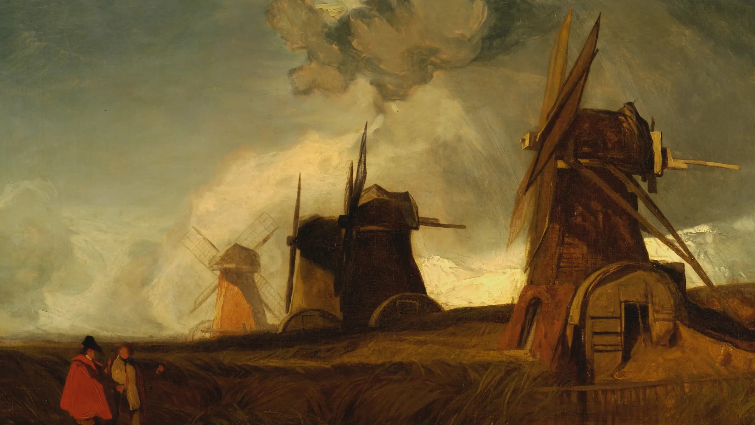 Drainage Mills in the Fens, Croyland, Lincolnshire, landscape painting by John Sell Cotman (1835).
