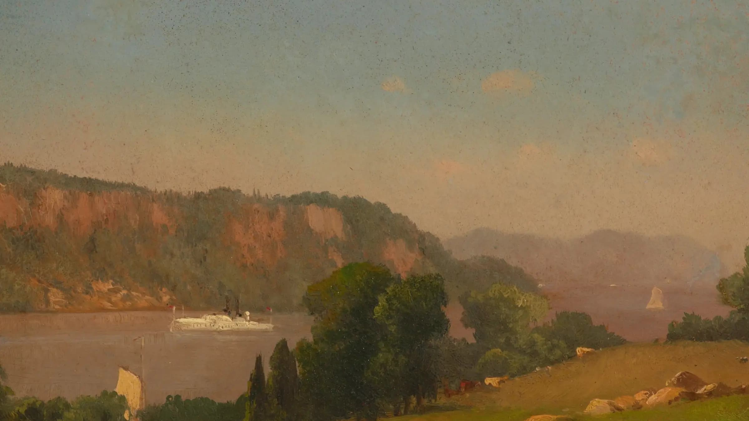 View on the Hudson, landscape painting by George Inness.