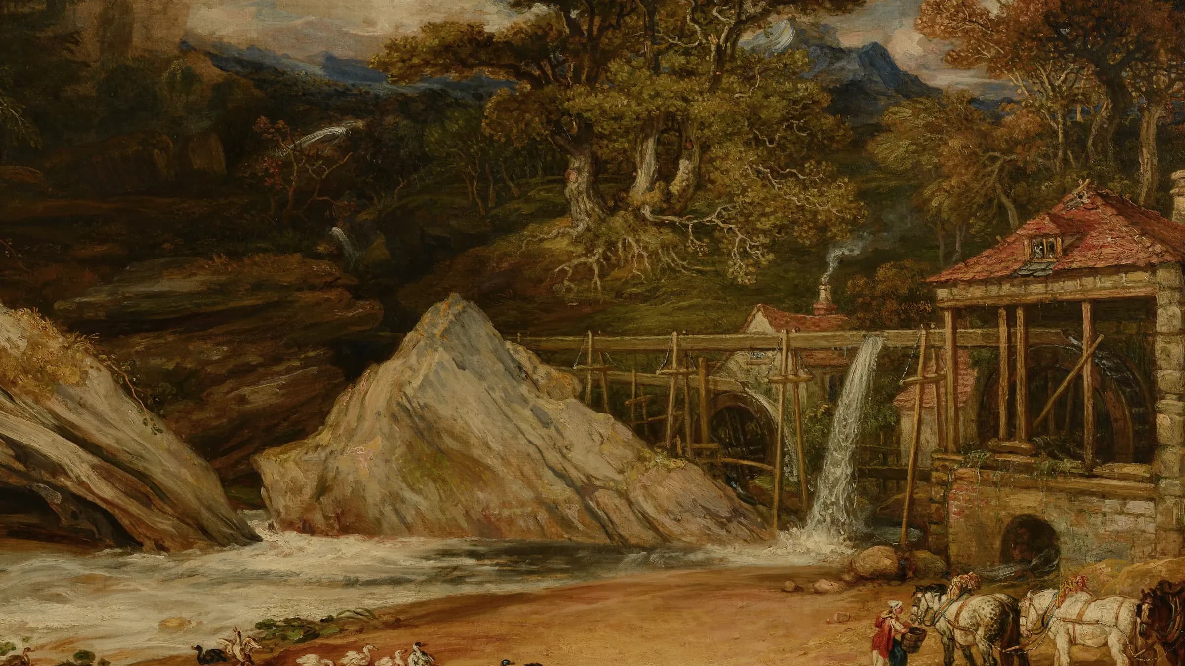 An Overshot Mill in Wales (Aberdulais), landscape painting by James Ward (1847).