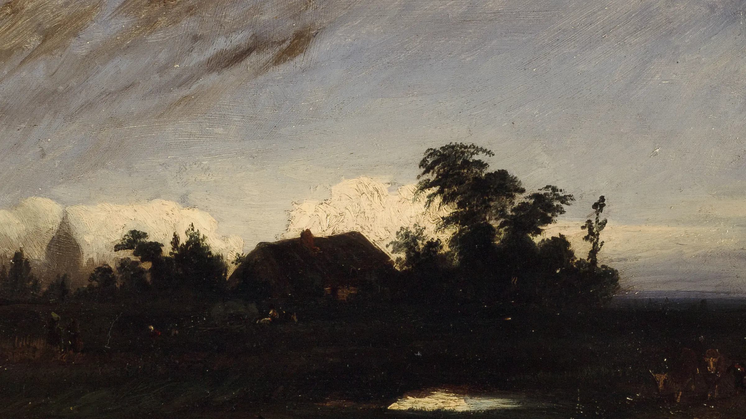 Une mare près de la Glacière, au crépuscule (1821), landscape painting by Paul Huet (1821).