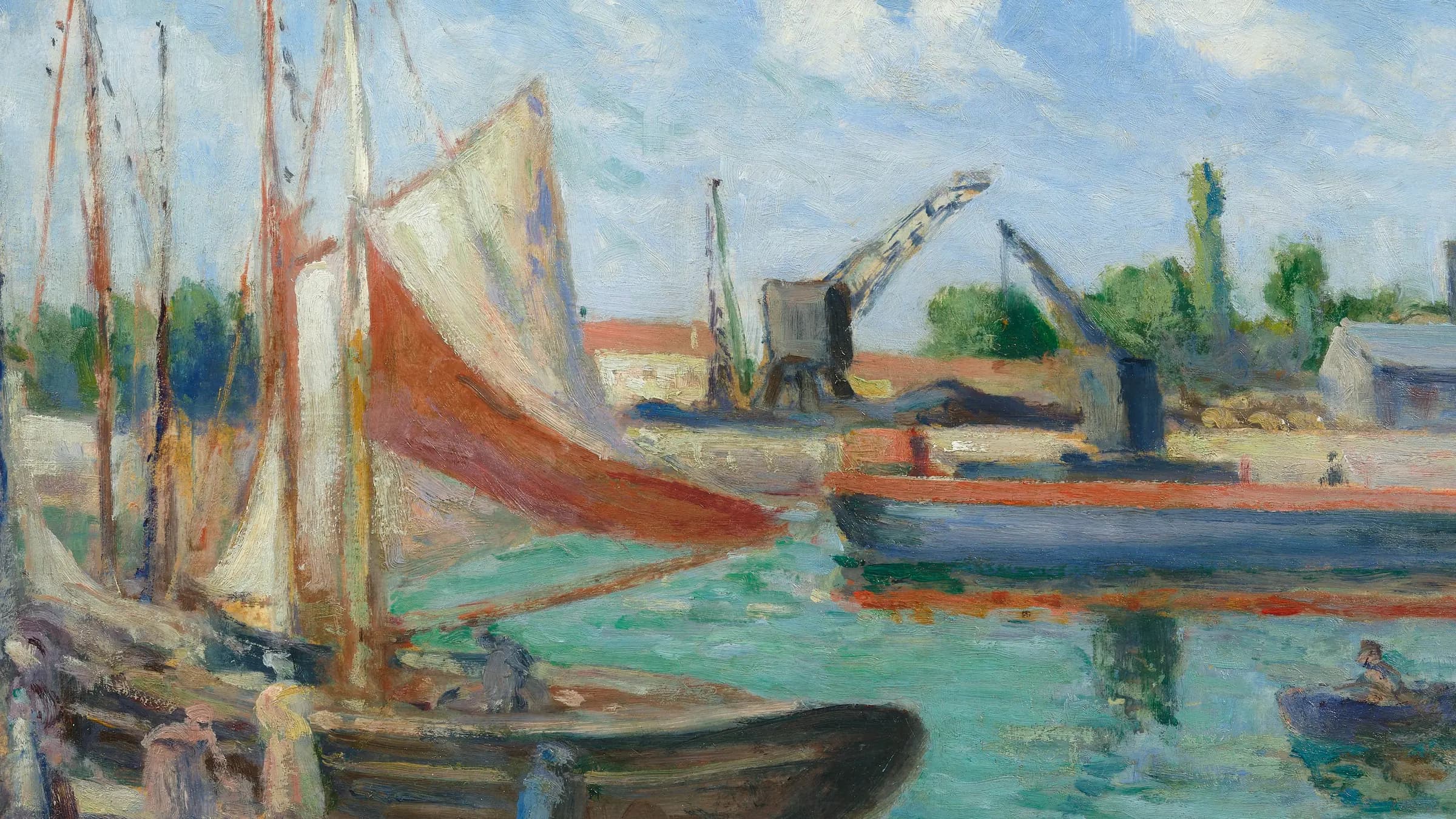 Maximilien Luce Jeunes femmes sur le quai, Honfleur 1928, landscape painting by Maximilien Luce (1928).