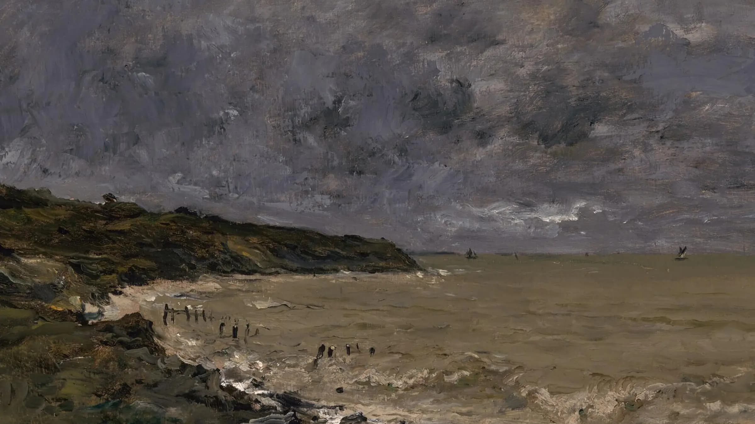 Temps orageux au bord de la mer (Stormachtig weer aan de zeekust) Temps orageux au bord de la mer, landscape painting by Charles-François Daubigny (1874).