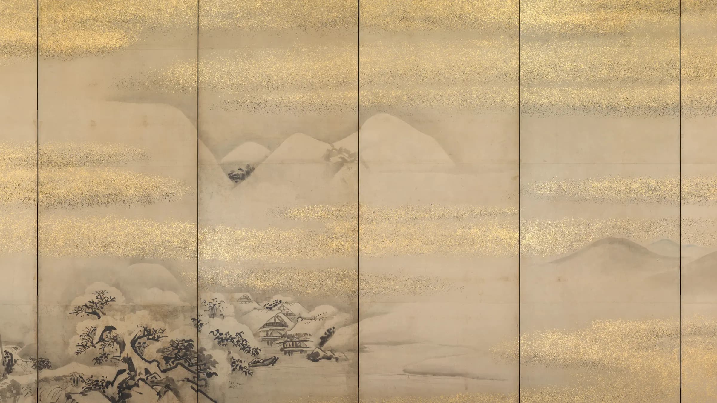 Summer and Winter Landscapes (one of a pair), landscape painting by Kano Naonobu (1607).