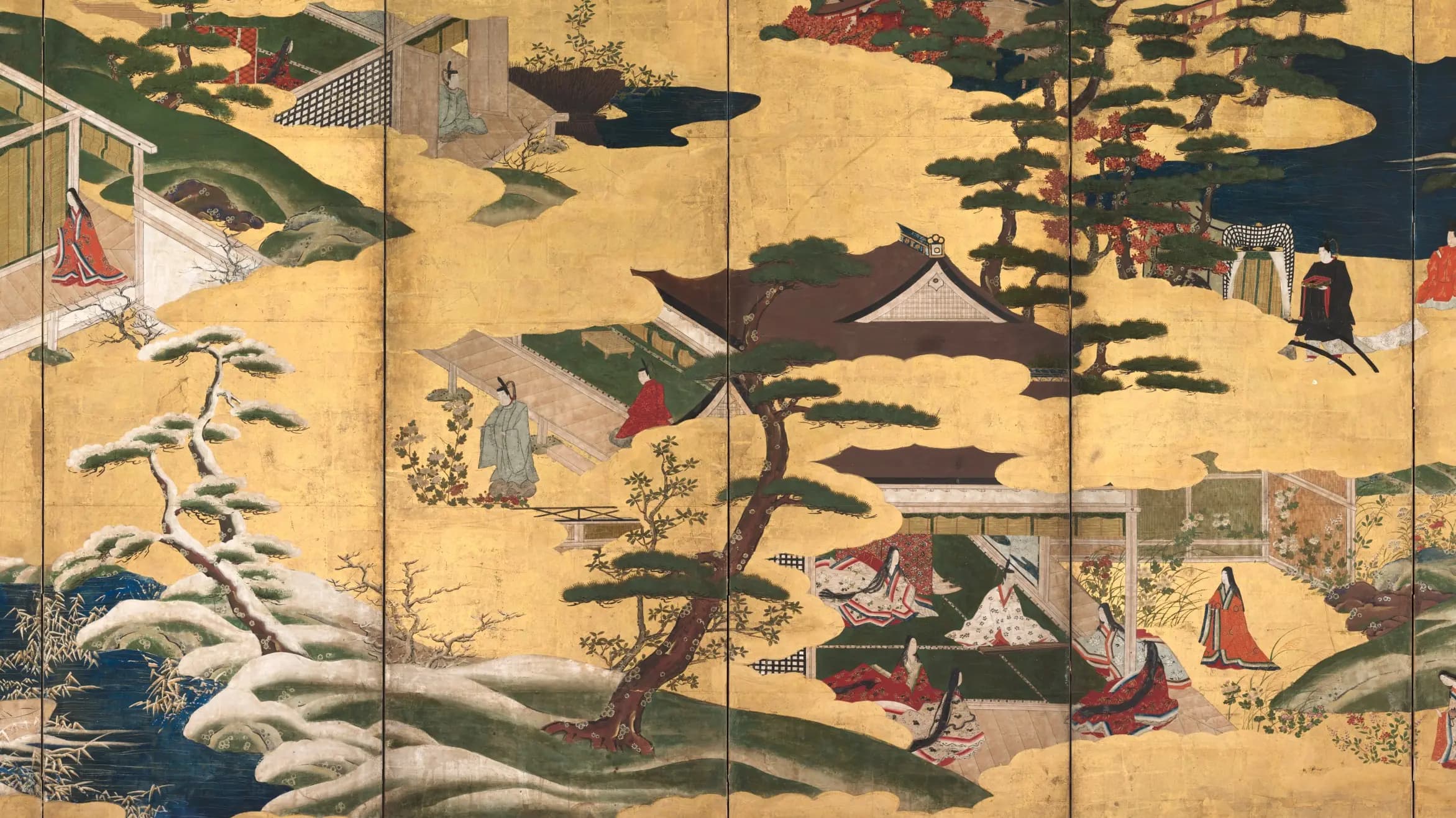 Scenes from the Tale of Genji, landscape painting by Tosa School (1700).