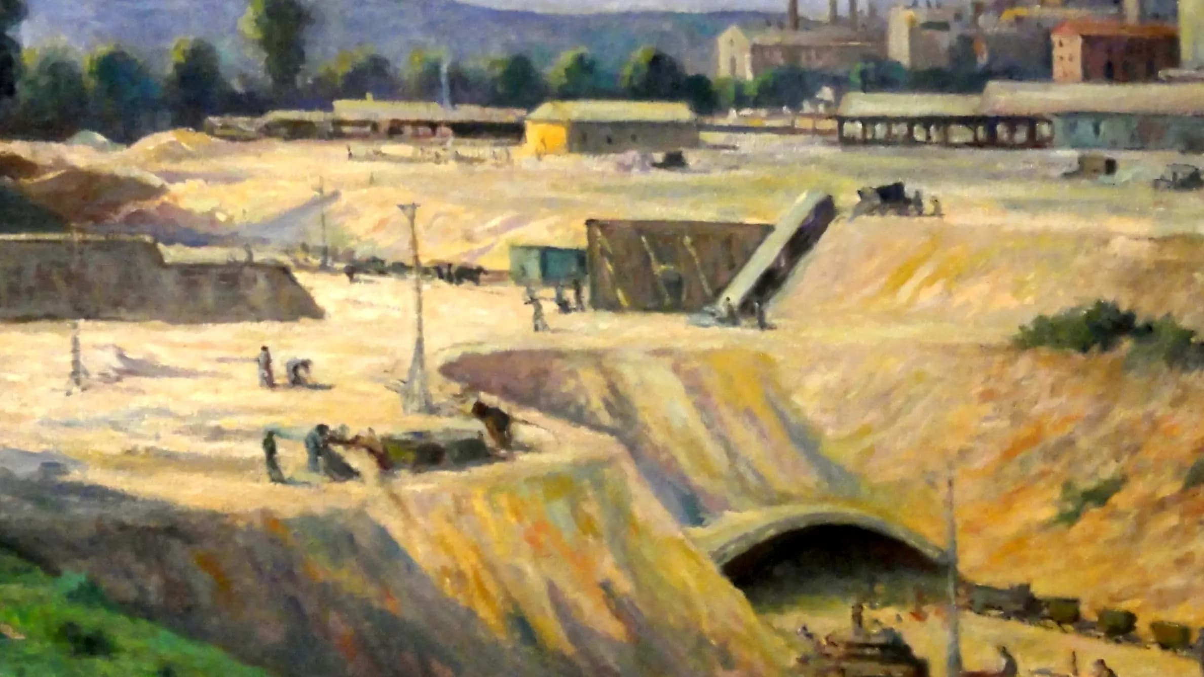 Issy-les-Moulineaux, chantier pour la construction du métro, landscape painting by Maximilien Luce (1931).