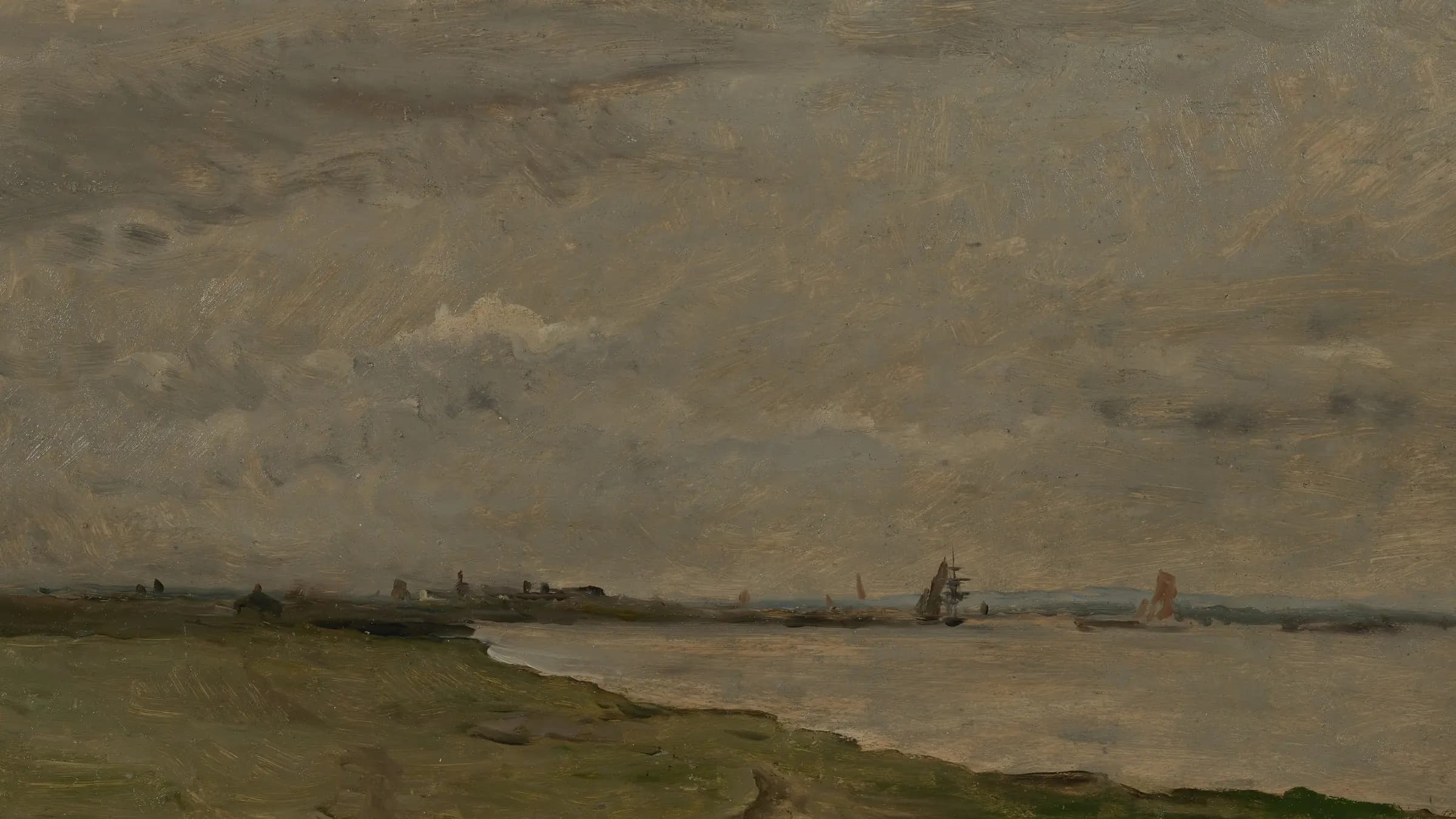 Oever van de Theems Bank of the Thames, landscape painting by Charles-François Daubigny (1868).