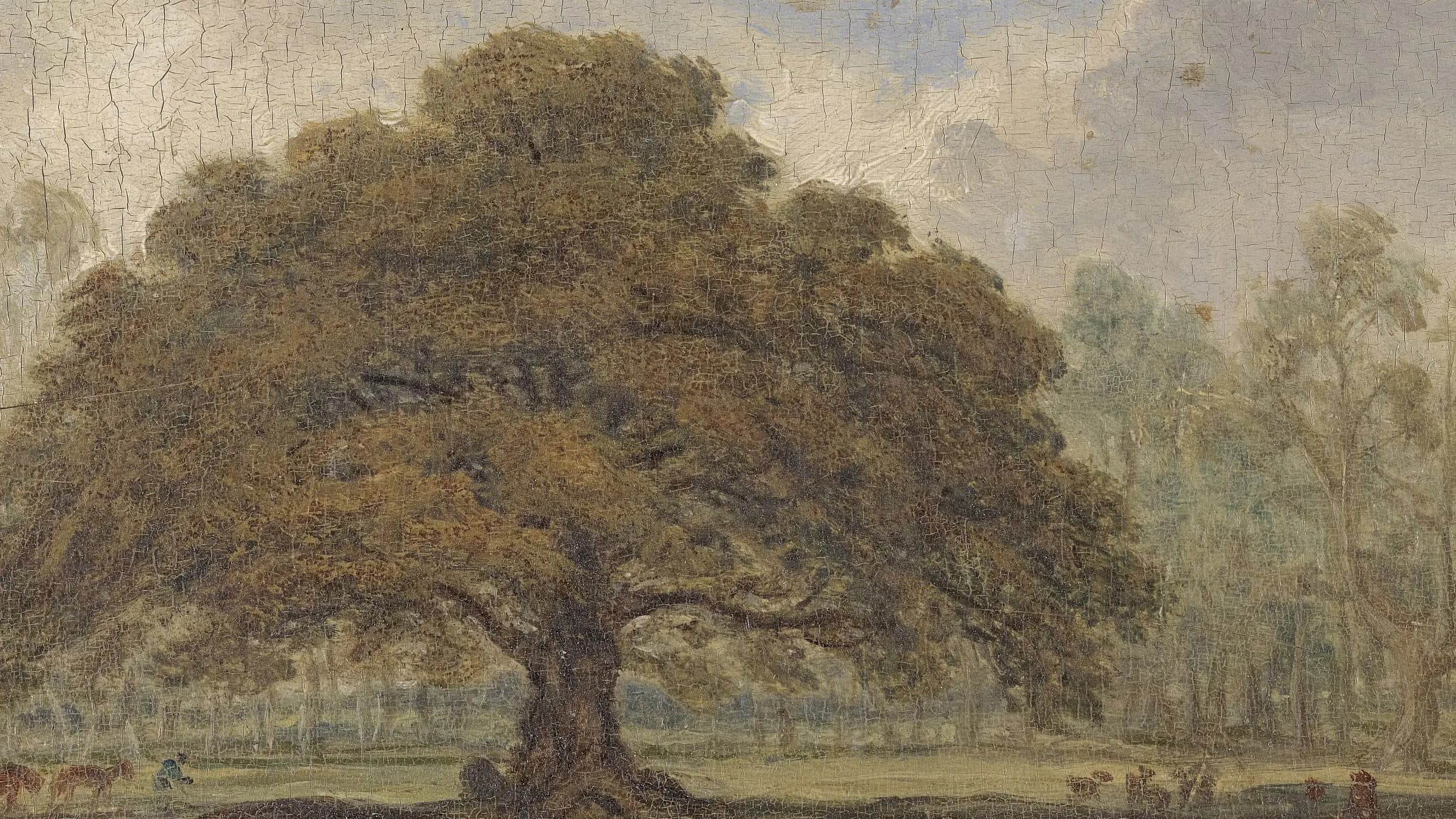 Landscape with Deer under "The Beggar's Oak", Dagot's Park..., landscape painting by James Ward (1820).