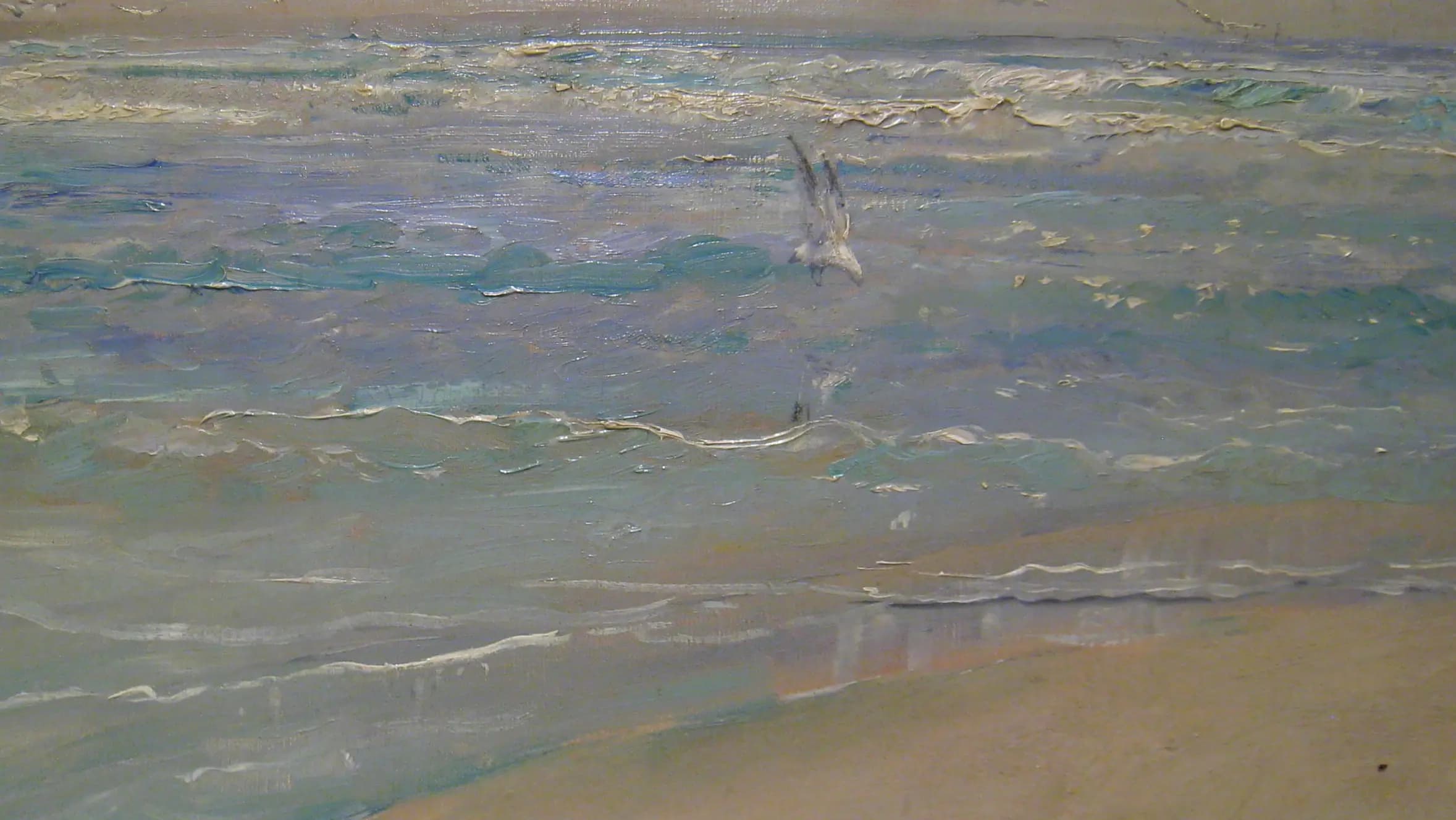 Måke på stranden - IMG 9351 (cropped), landscape painting by Eilif Peterssen.