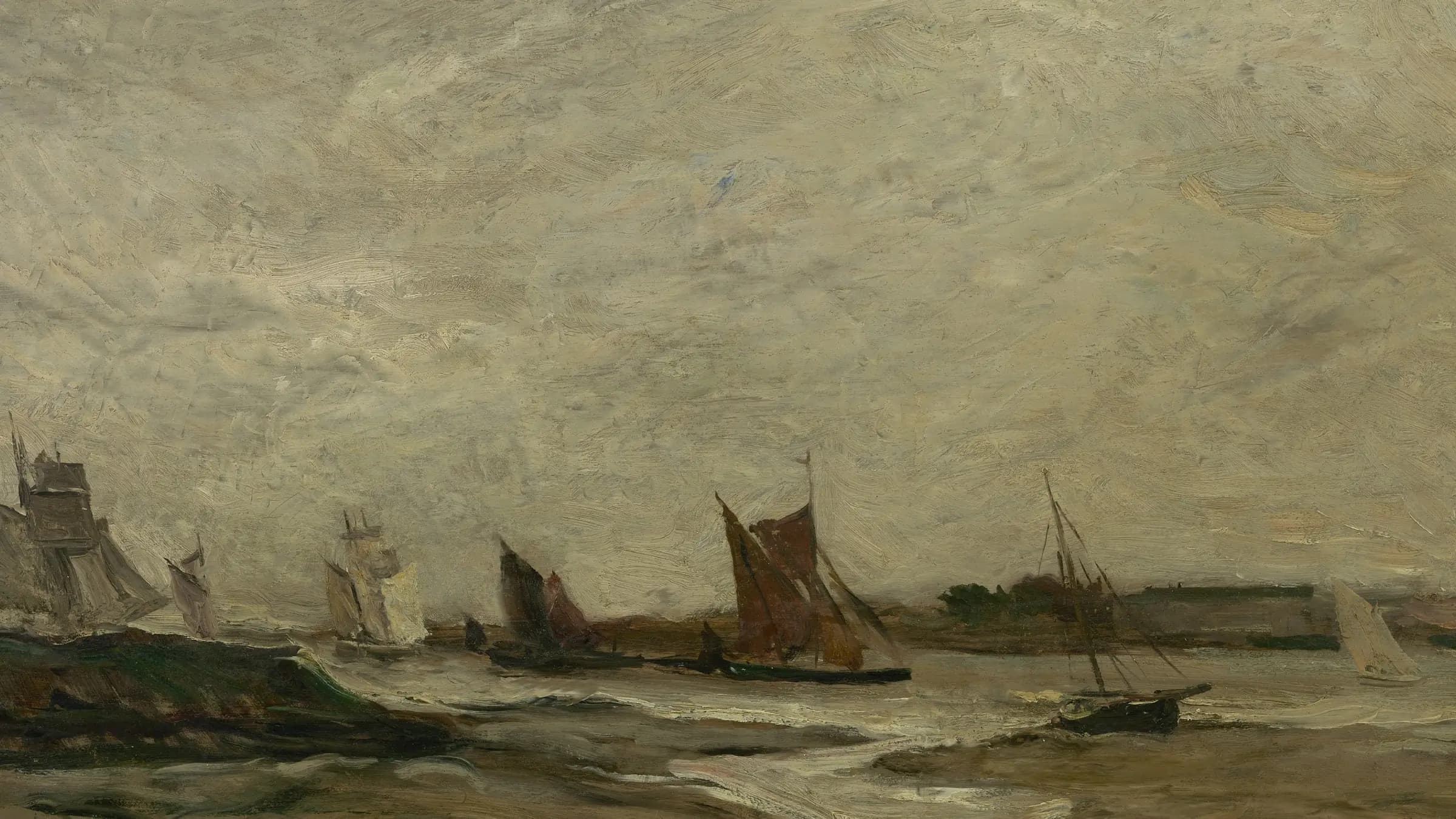 Boten op de Theems Boats on the Thames, landscape painting by Charles-François Daubigny (1866).